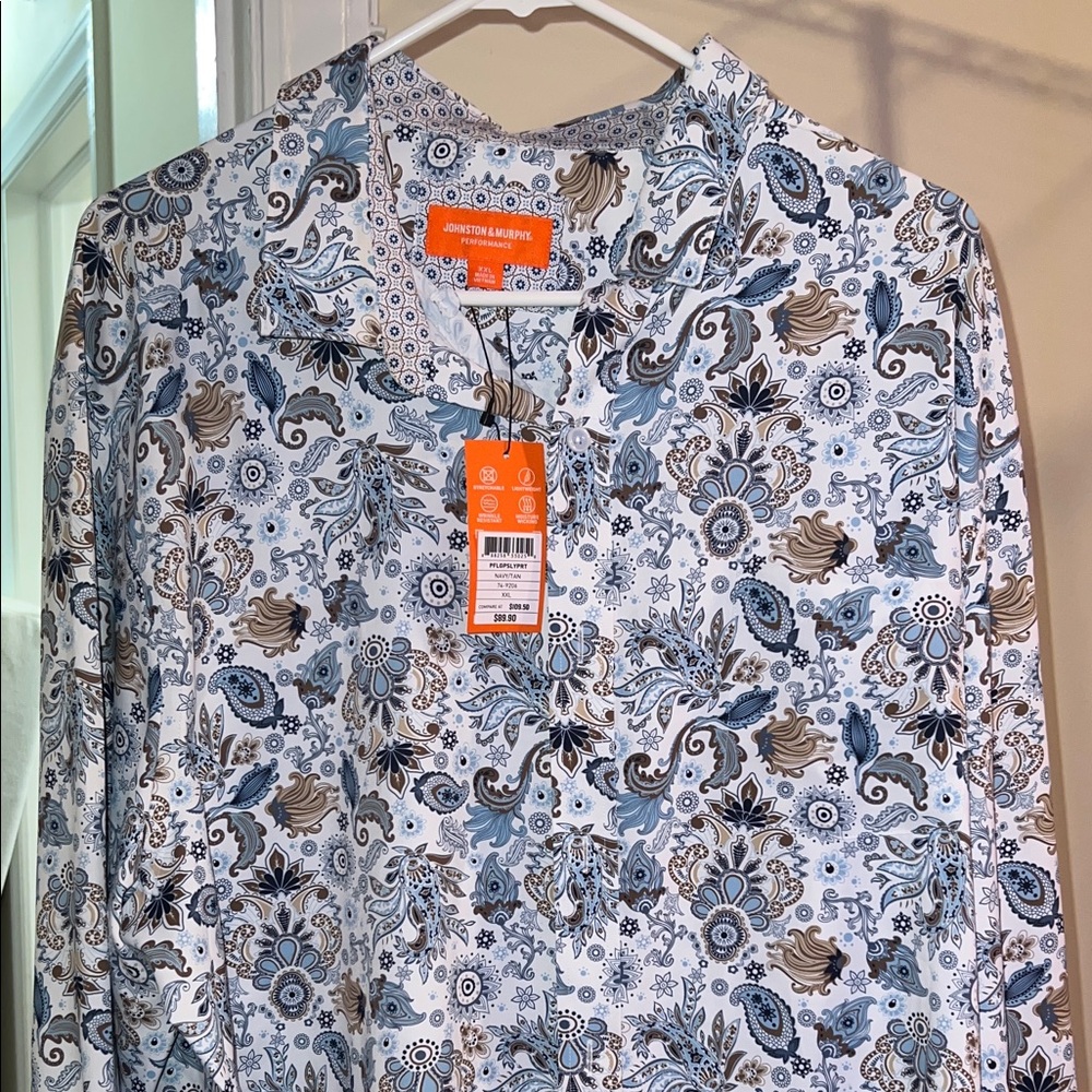 Johnston & Murphy Blue and Brown Paisley Button Down Shirt